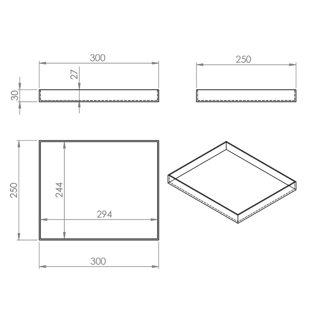 Plateau plexi transparent 300x250x30mm