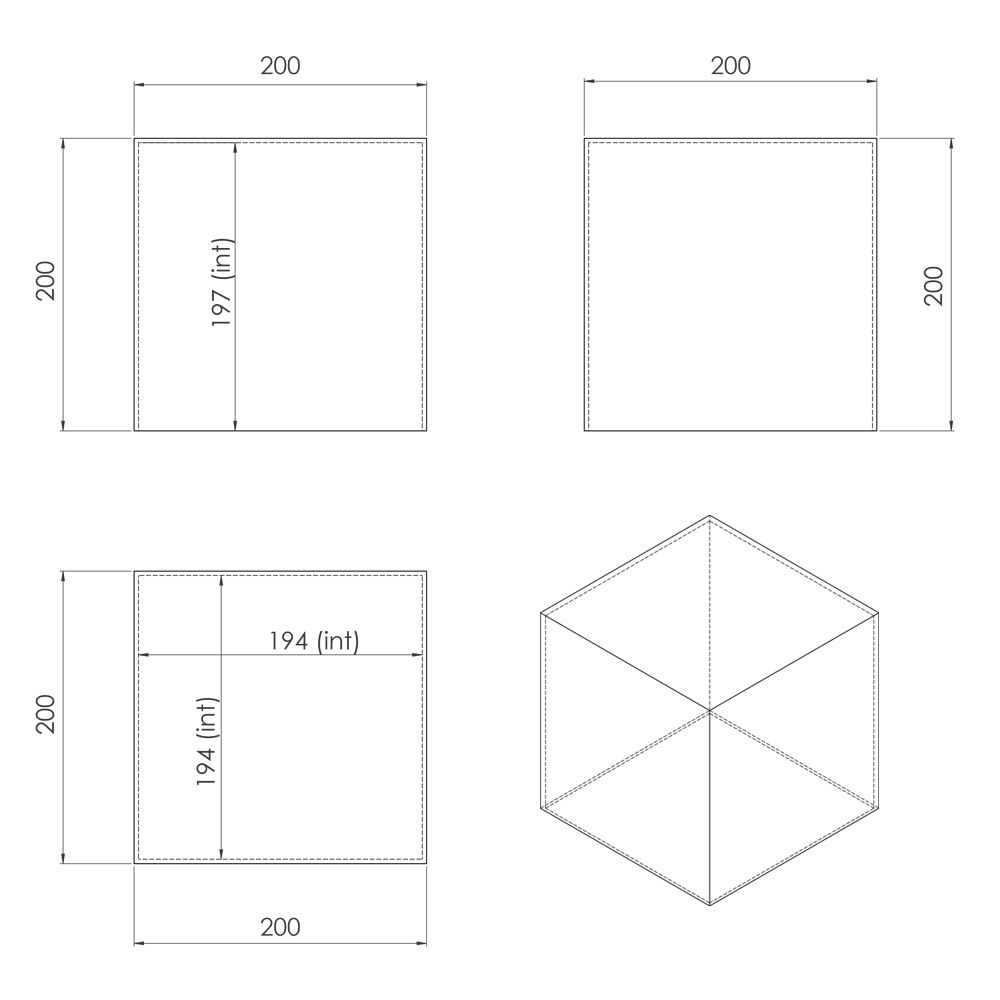 Boîte plexi transparente 200x200x200mm
